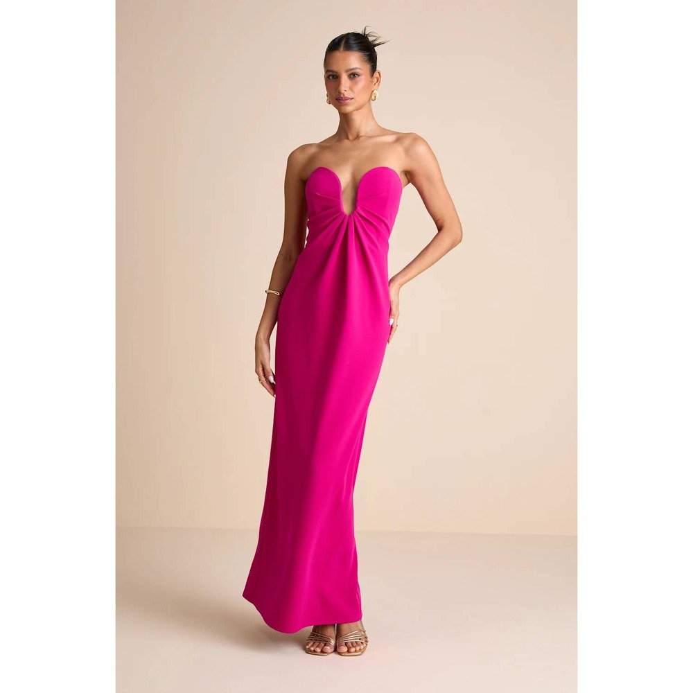 Lulus Thula Magenta Cutout U-Bar Column Maxi Dress Size Medium